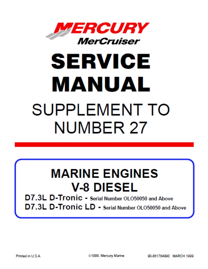 Mercury MerCruiser Manual Supplement #27s 90-861784990